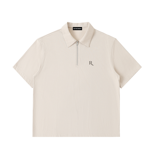 Polo,Cotton,Zipper,Short Sleeve,Summer,Loose,Unisex